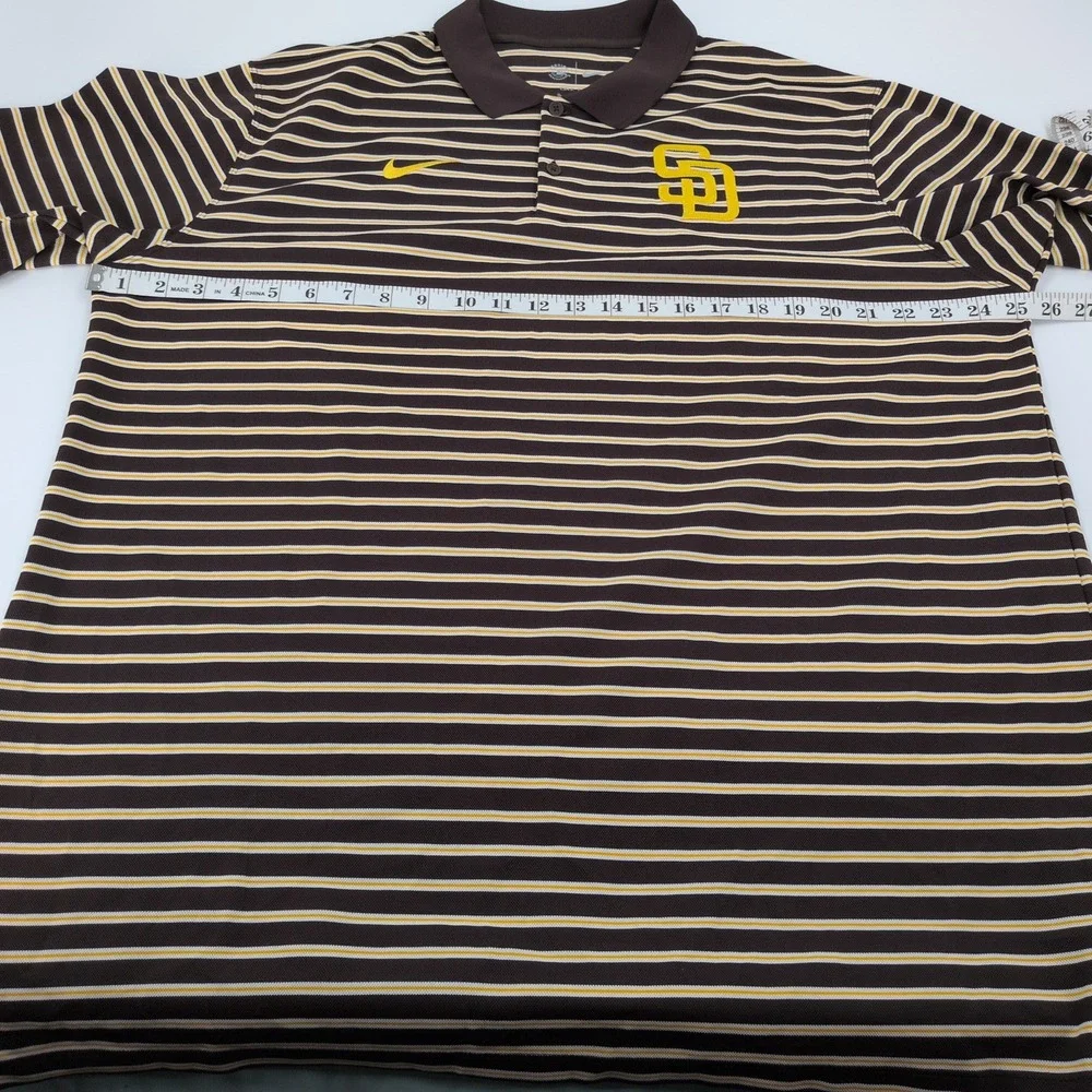 NIKE San Diego Padres Mens Dri-FIT Striped Logo Golf Polo Shirt Brown XL